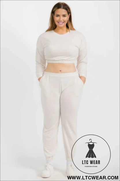 Plus Size French Terry Pullover & Joggers Set