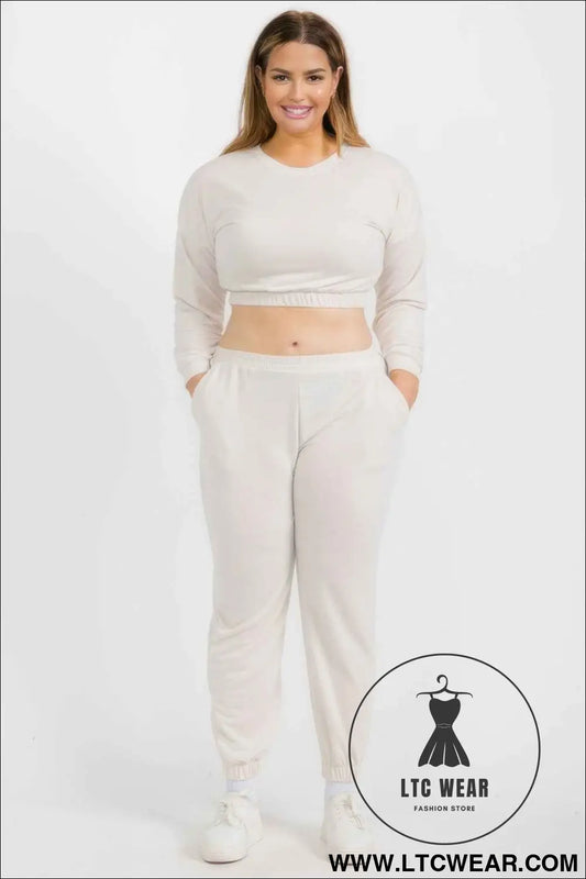 Plus Size French Terry Pullover & Joggers Set