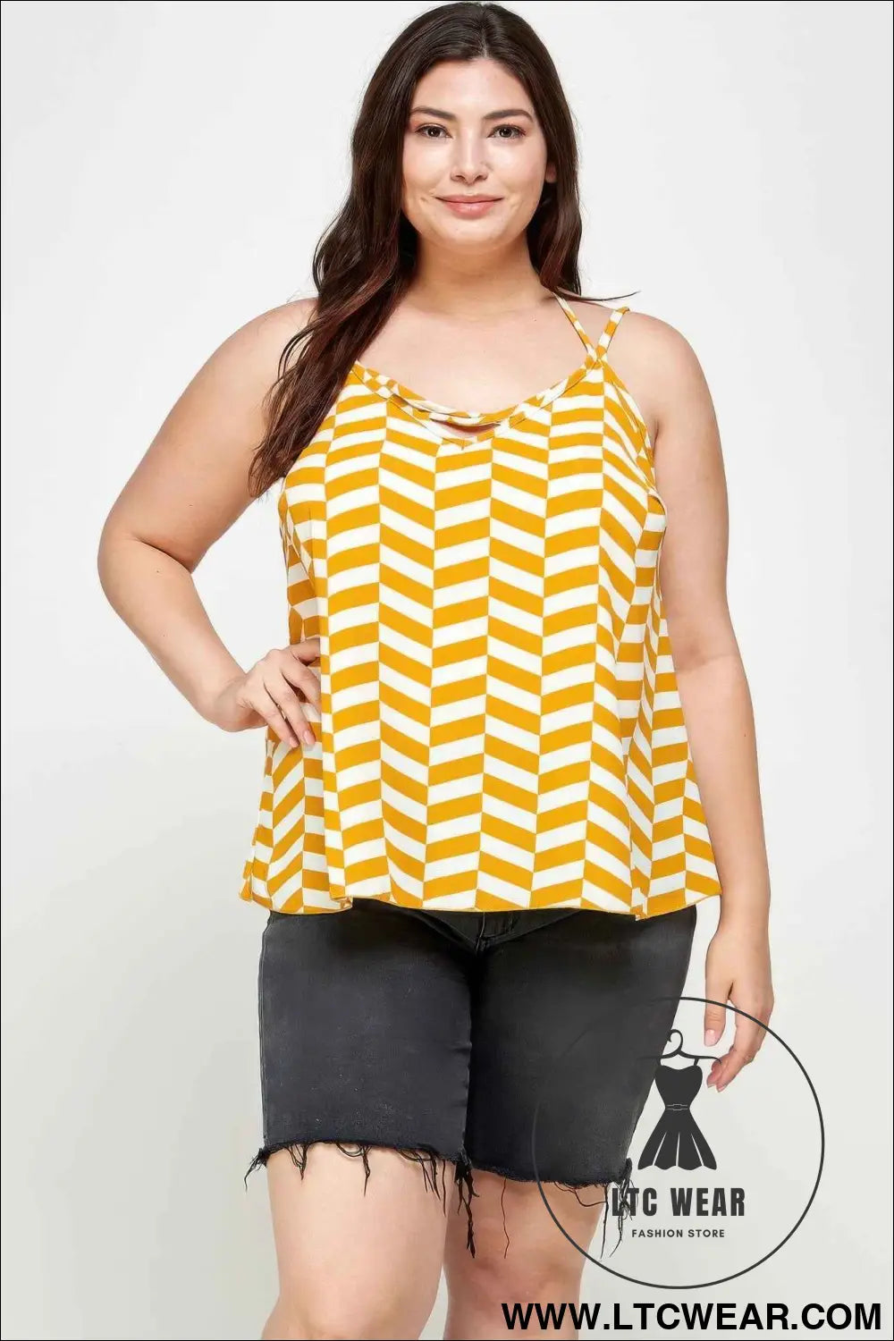 Plus Size Geometric Top With Double Spaghetti Strap