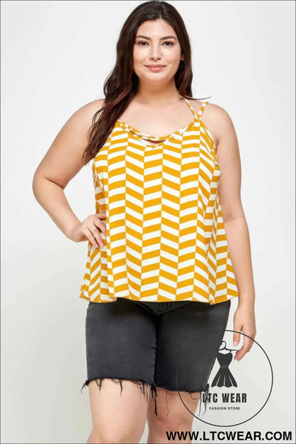 Plus Size Geometric Top With Double Spaghetti Strap