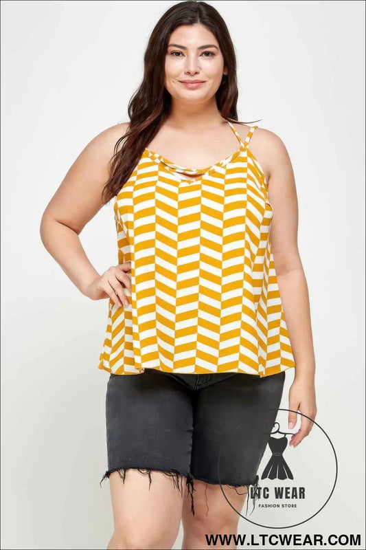 Plus Size Geometric Top With Double Spaghetti Strap