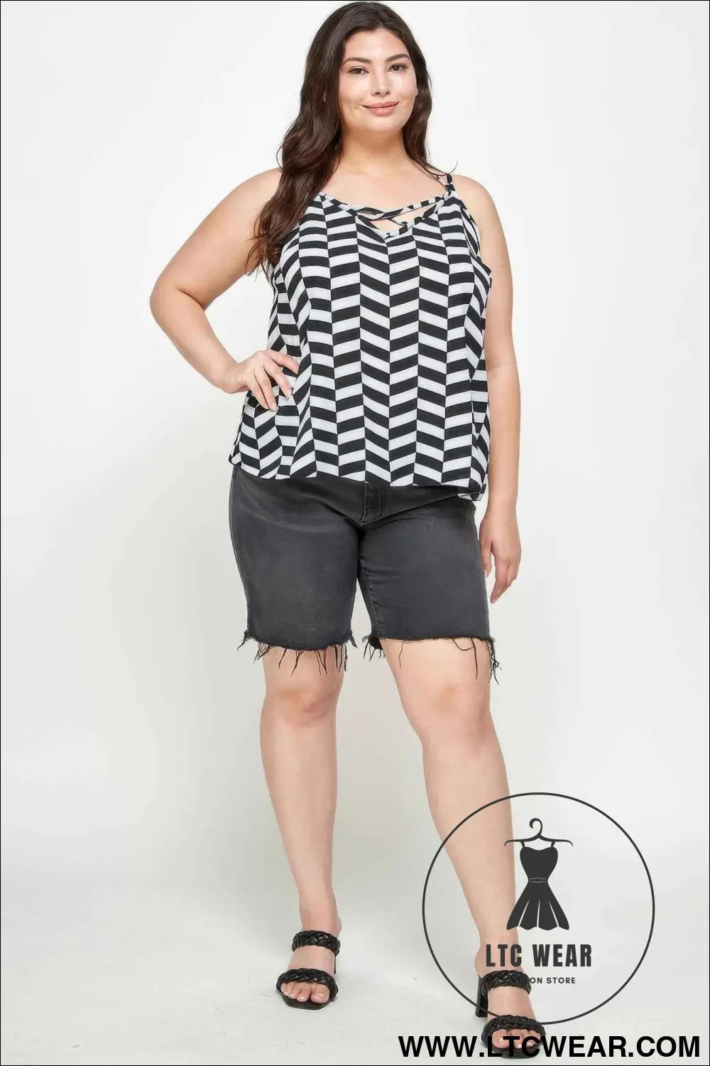 Plus Size Geometric Top With Double Spaghetti Strap