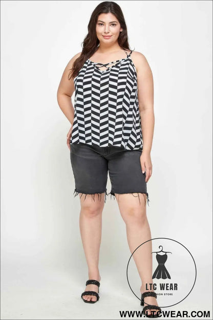 Plus Size Geometric Top With Double Spaghetti Strap