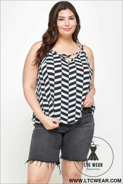 Plus Size Geometric Top With Double Spaghetti Strap