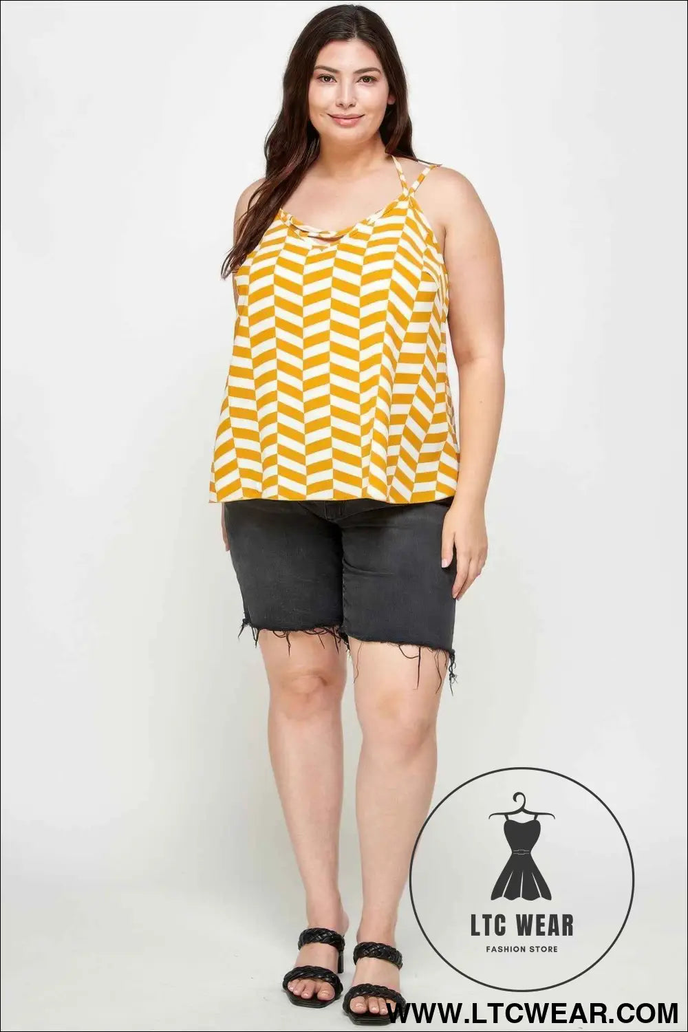 Plus Size Geometric Top With Double Spaghetti Strap