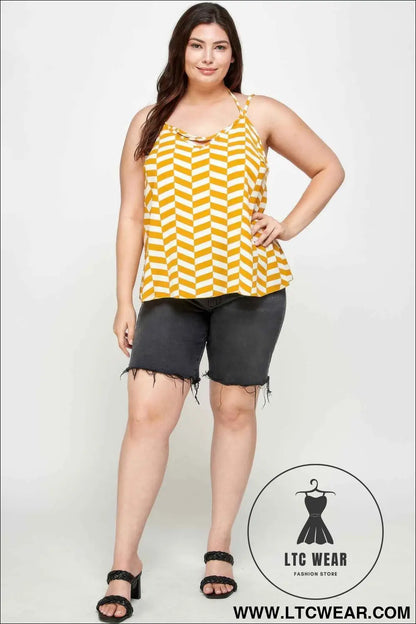 Plus Size Geometric Top With Double Spaghetti Strap