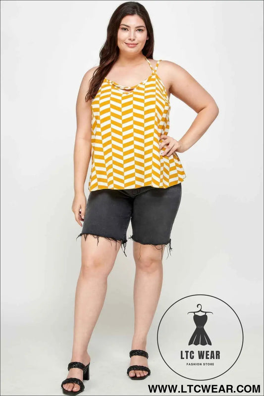 Plus Size Geometric Top With Double Spaghetti Strap