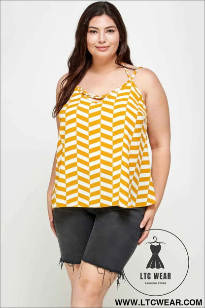 Plus Size Geometric Top With Double Spaghetti Strap