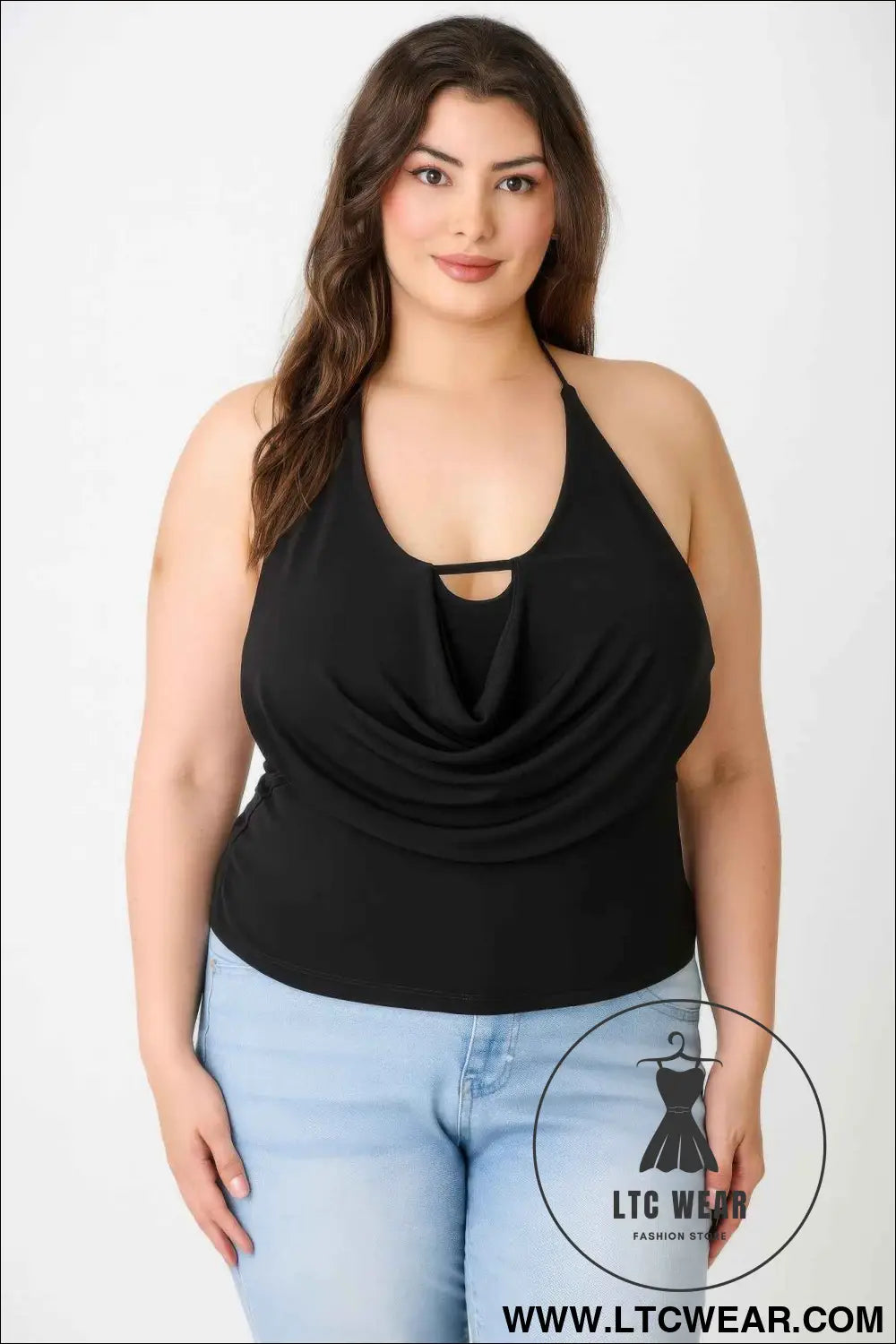 Plus Size Halter Cowl Neck Draped Top