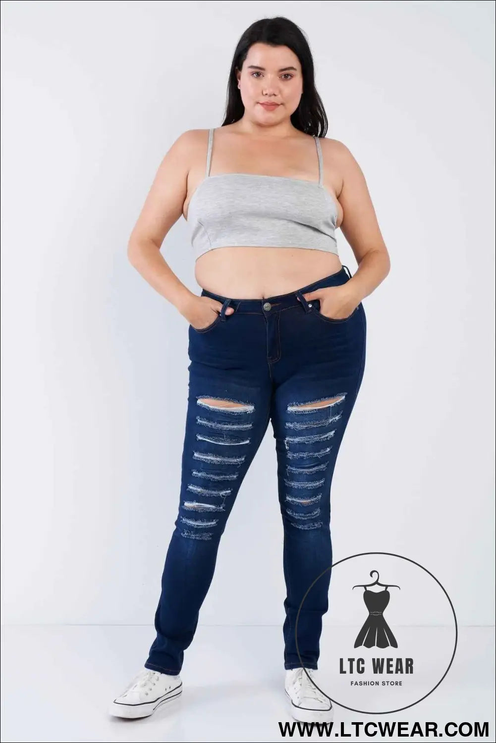 Plus Size Open Stripe Back Cami Strap Athletic Lounge Bra