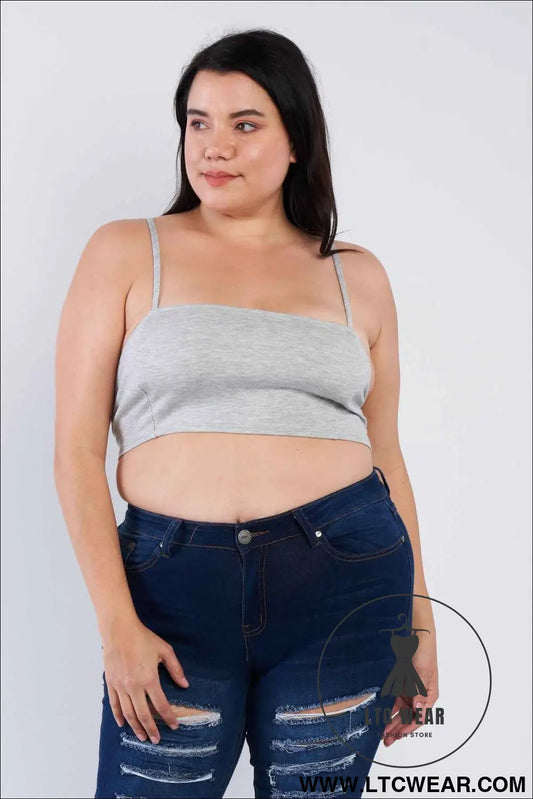 Plus Size Open Stripe Back Cami Strap Athletic Lounge Bra
