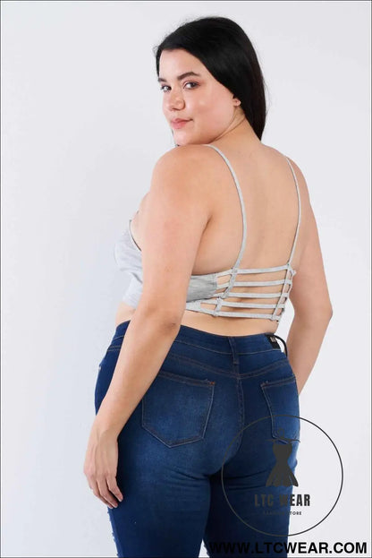 Plus Size Open Stripe Back Cami Strap Athletic Lounge Bra
