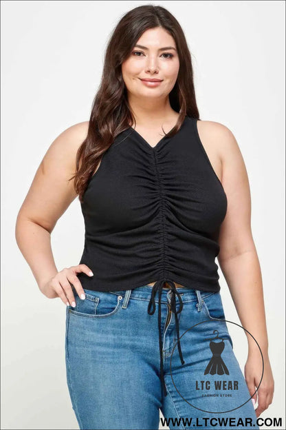 Plus Size Ribbed Sleeveless Ruched Tank Top