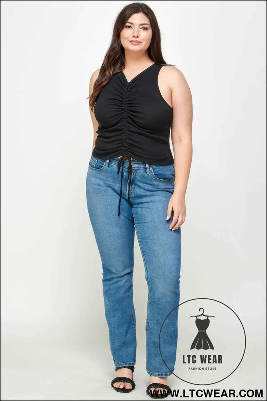 Plus Size Ribbed Sleeveless Ruched Tank Top