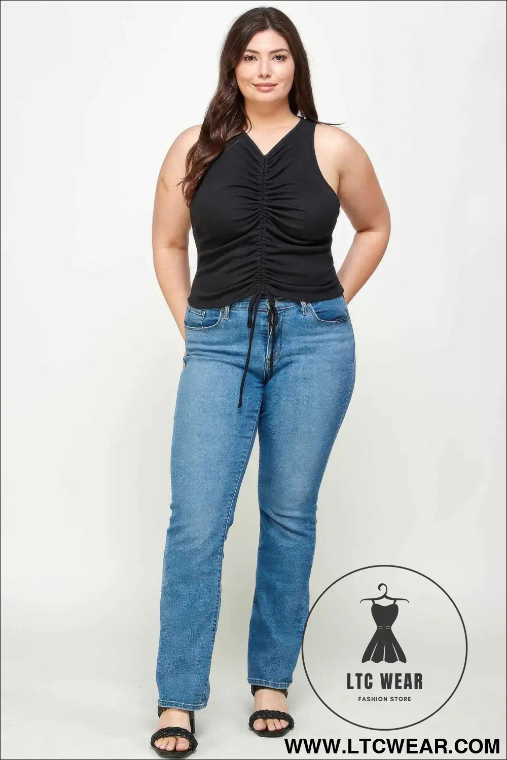 Plus Size Ribbed Sleeveless Ruched Tank Top