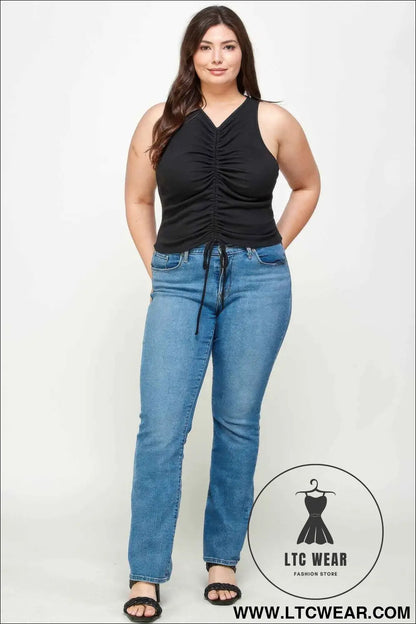 Plus Size Ribbed Sleeveless Ruched Tank Top