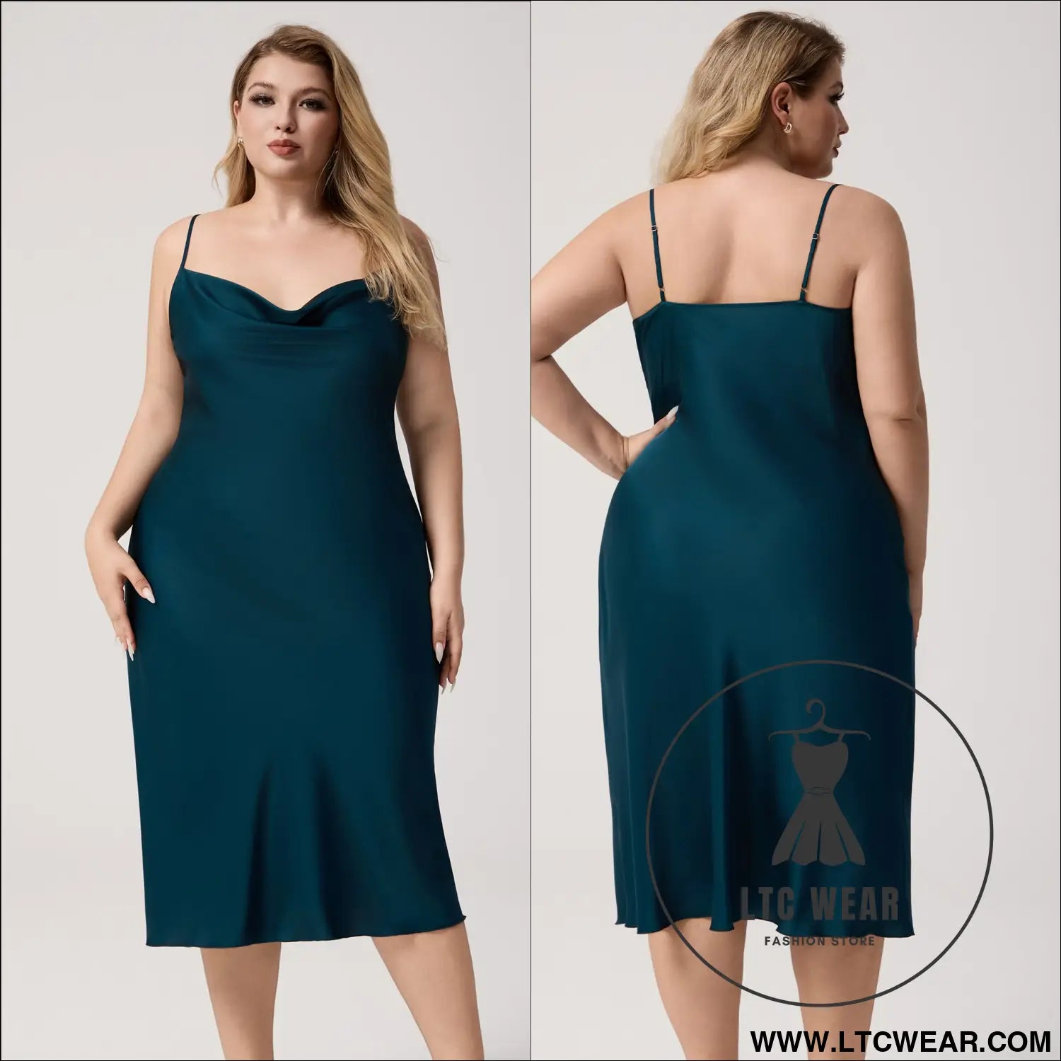 Plus Size Satin Nightdress for Women Summer One-Piece Plunge Neck Strap Loose Loungewear Sleepwear - L.T.C Wear Online Fashion Store