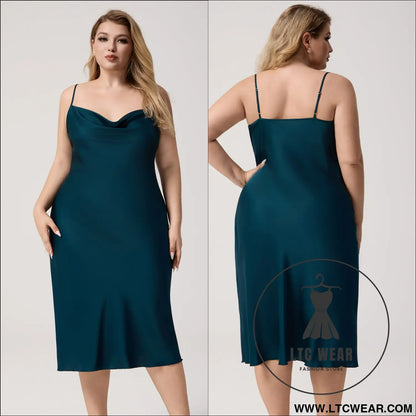 Plus Size Satin Nightdress for Women Summer One-Piece Plunge Neck Strap Loose Loungewear Sleepwear - L.T.C Wear Online Fashion Store