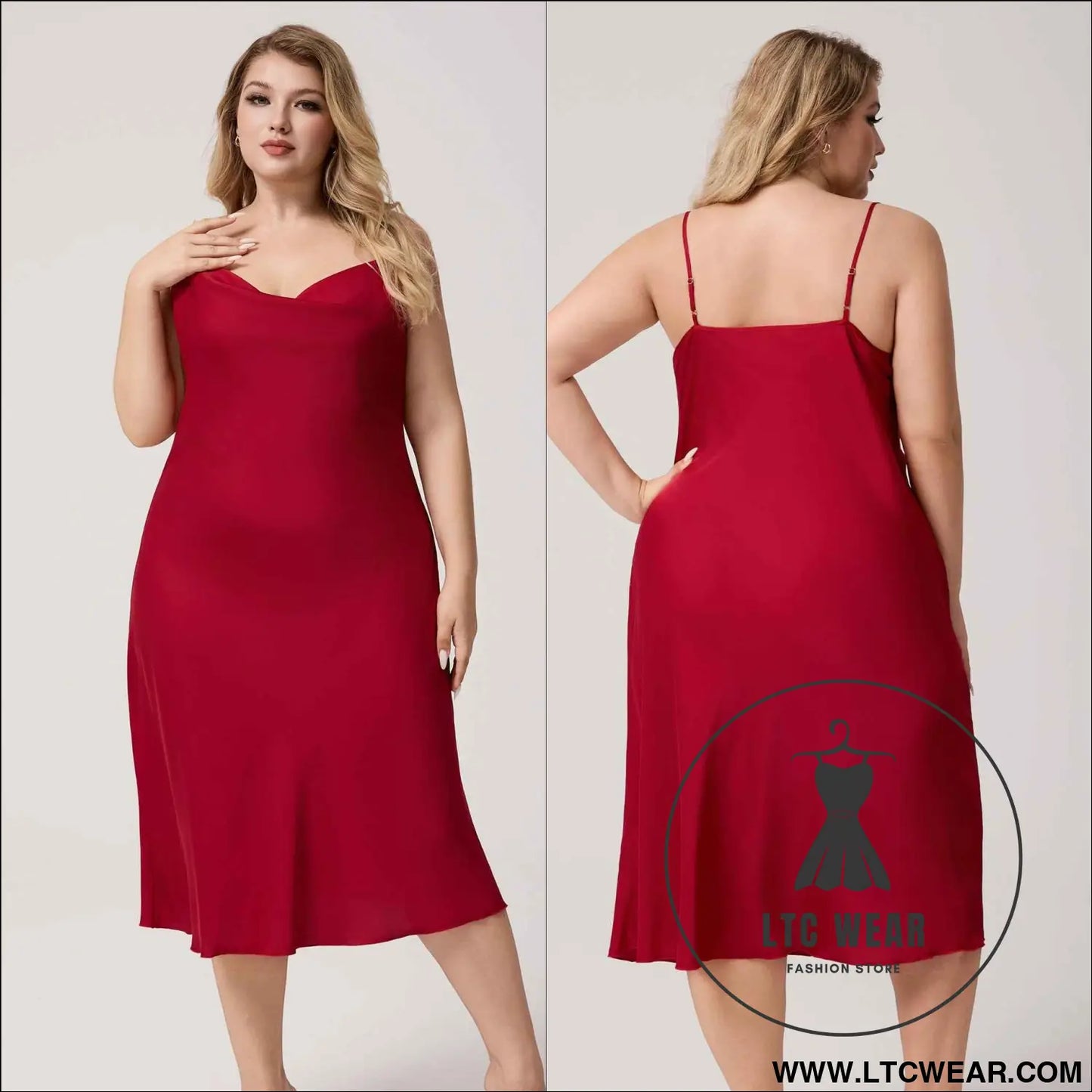 Plus Size Satin Nightdress for Women Summer One-Piece Plunge Neck Strap Loose Loungewear Sleepwear