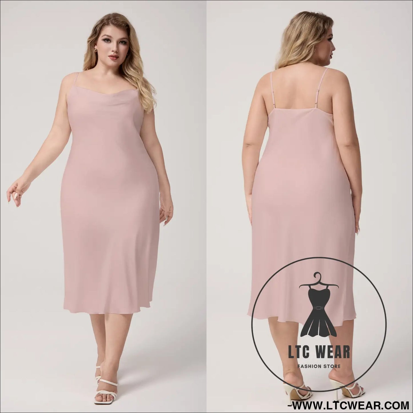 Plus Size Satin Nightdress for Women Summer One-Piece Plunge Neck Strap Loose Loungewear Sleepwear - L.T.C Wear Online Fashion Store