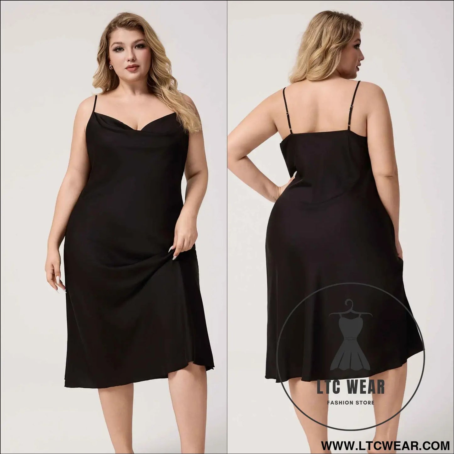 Plus Size Satin Nightdress for Women Summer One-Piece Plunge Neck Strap Loose Loungewear Sleepwear