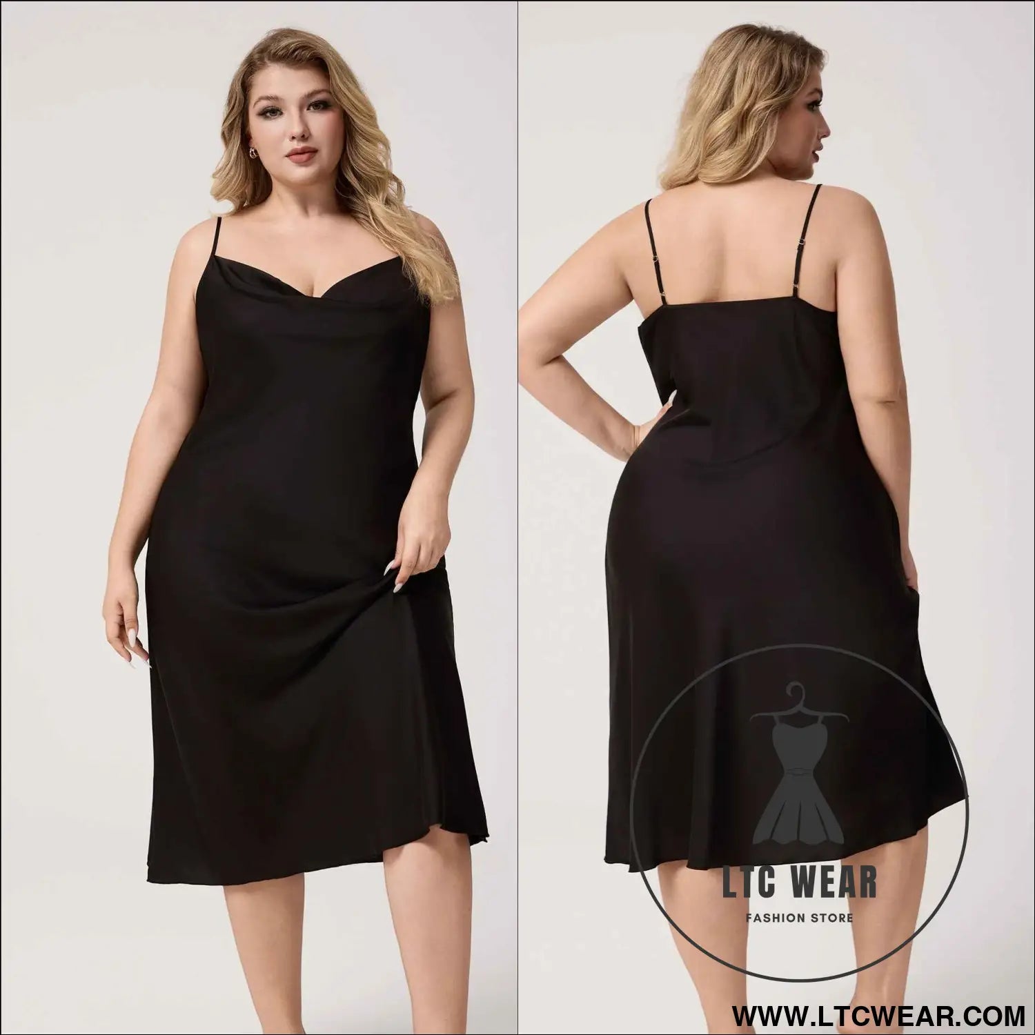 Plus Size Satin Nightdress for Women Summer One-Piece Plunge Neck Strap Loose Loungewear Sleepwear