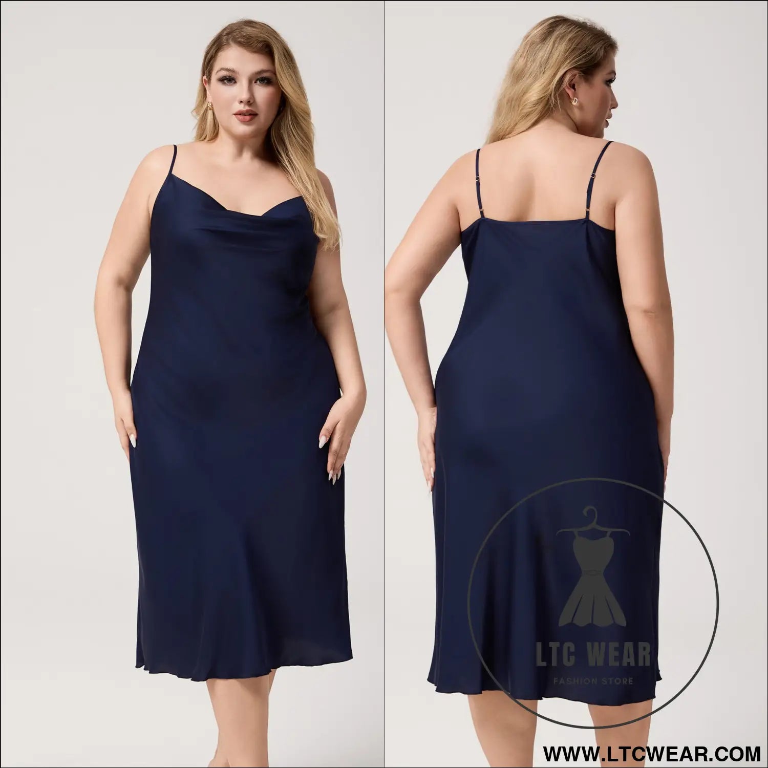 Plus Size Satin Nightdress for Women Summer One-Piece Plunge Neck Strap Loose Loungewear Sleepwear - L.T.C Wear Online Fashion Store