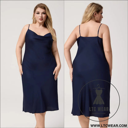 Plus Size Satin Nightdress for Women Summer One-Piece Plunge Neck Strap Loose Loungewear Sleepwear - L.T.C Wear Online Fashion Store