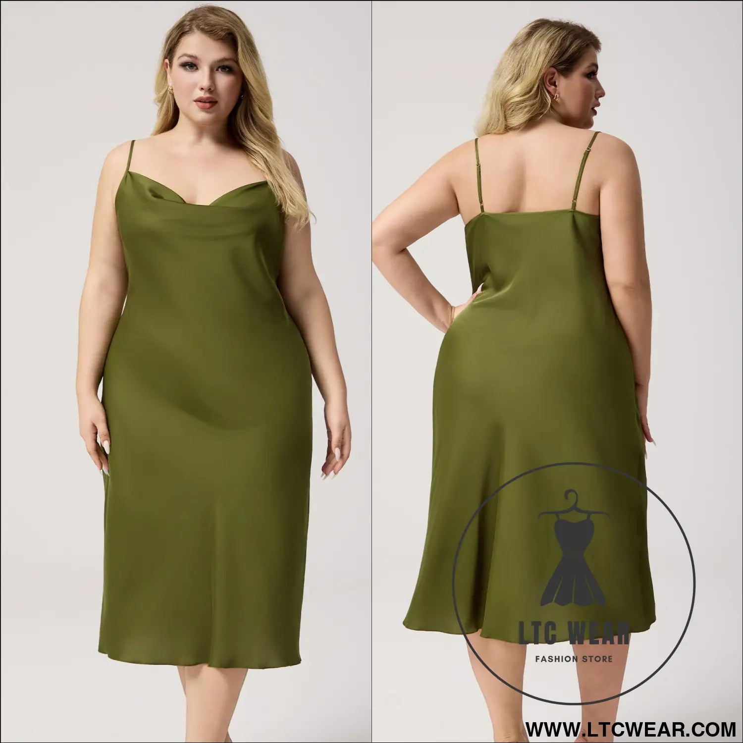 Plus Size Satin Nightdress for Women Summer One-Piece Plunge Neck Strap Loose Loungewear Sleepwear - L.T.C Wear Online Fashion Store