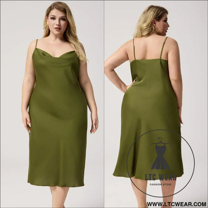 Plus Size Satin Nightdress for Women Summer One-Piece Plunge Neck Strap Loose Loungewear Sleepwear - L.T.C Wear Online Fashion Store