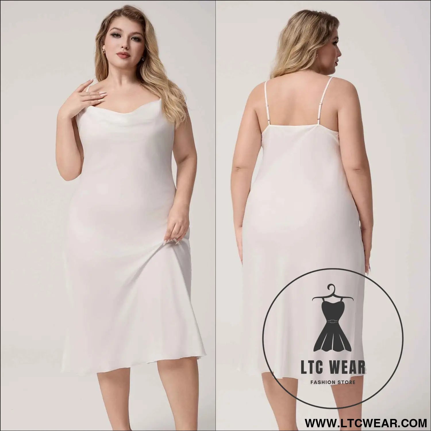 Plus Size Satin Nightdress for Women Summer One-Piece Plunge Neck Strap Loose Loungewear Sleepwear
