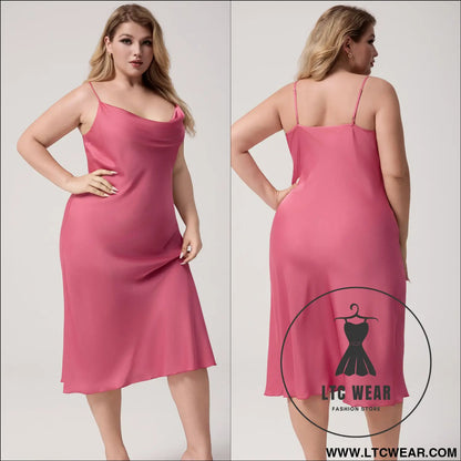 Plus Size Satin Nightdress for Women Summer One-Piece Plunge Neck Strap Loose Loungewear Sleepwear - L.T.C Wear Online Fashion Store