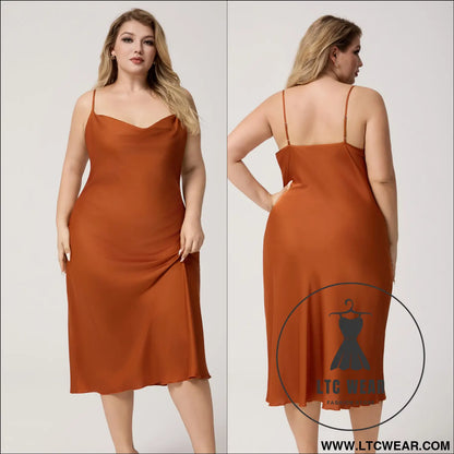 Plus Size Satin Nightdress for Women Summer One-Piece Plunge Neck Strap Loose Loungewear Sleepwear - L.T.C Wear Online Fashion Store