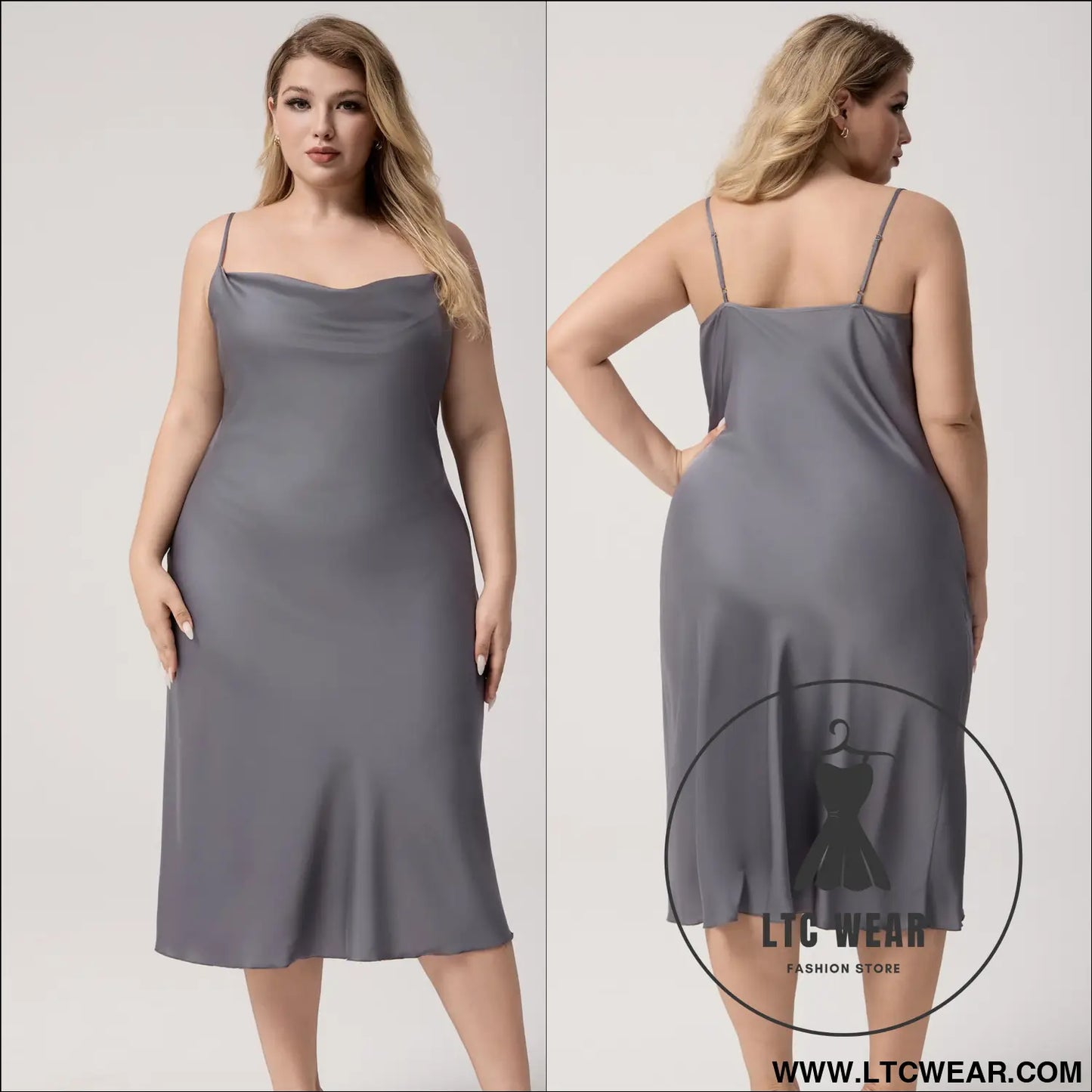 Plus Size Satin Nightdress for Women Summer One-Piece Plunge Neck Strap Loose Loungewear Sleepwear - L.T.C Wear Online Fashion Store