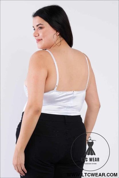 Plus Size Silk Chain Spaghetti Strap High Thong Center Cut Out Bodysuit