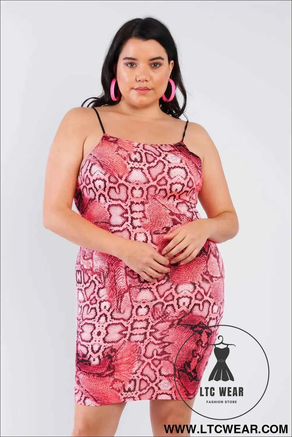 Plus Size Snake Print Open Back Mini Dress