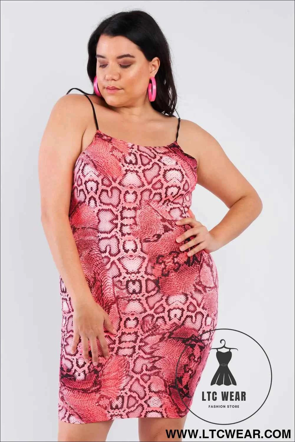 Plus Size Snake Print Open Back Mini Dress