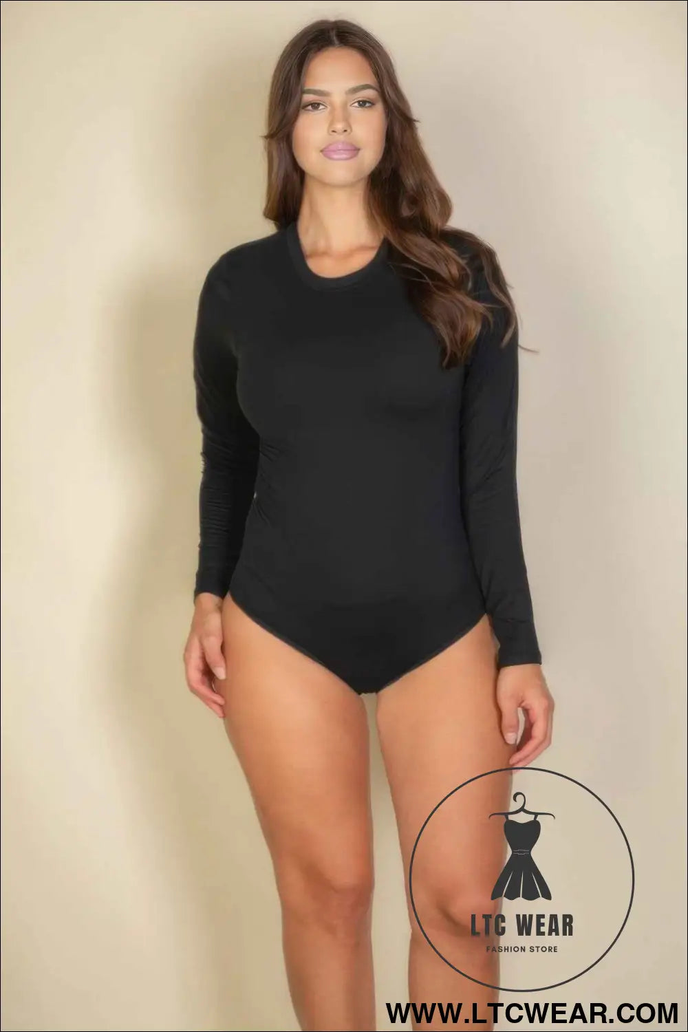Plus Solid Long Sleeve Round Neck Bodysuit