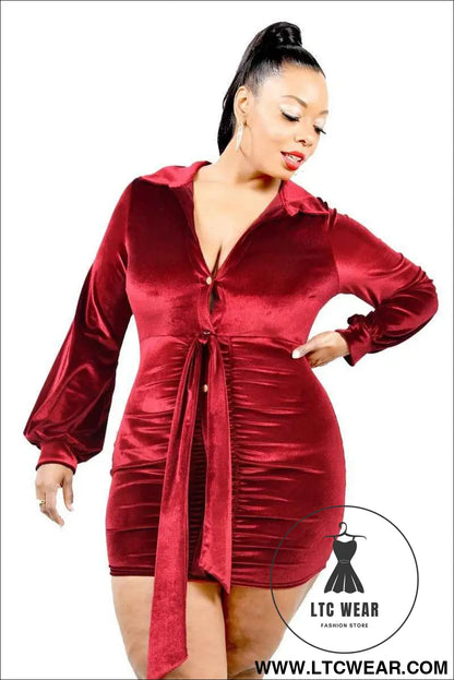 Plus Velvet Bishop Sleeve Mini Dress