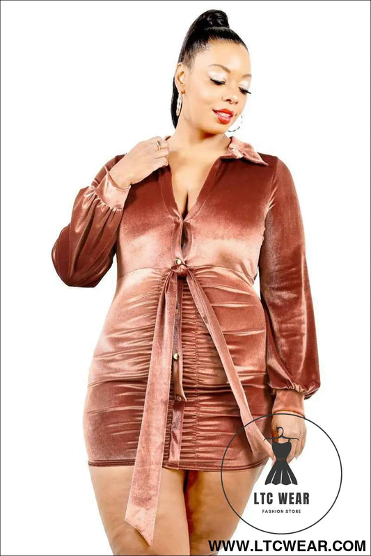Plus Velvet Bishop Sleeve Mini Dress