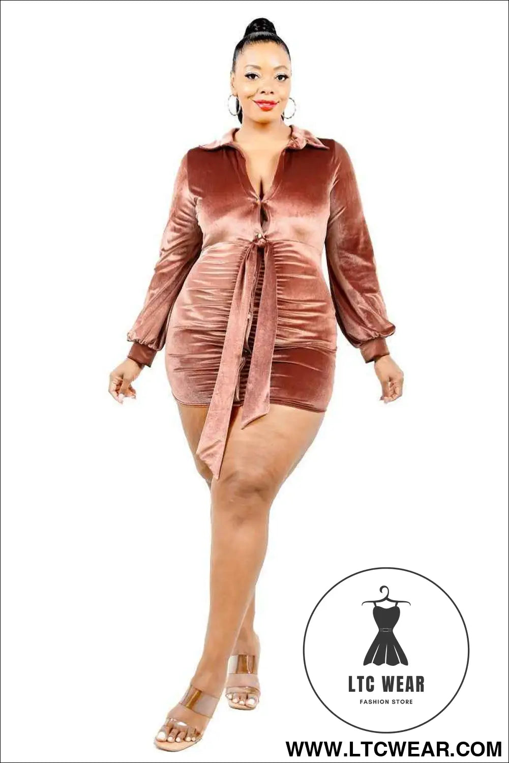 Plus Velvet Bishop Sleeve Mini Dress