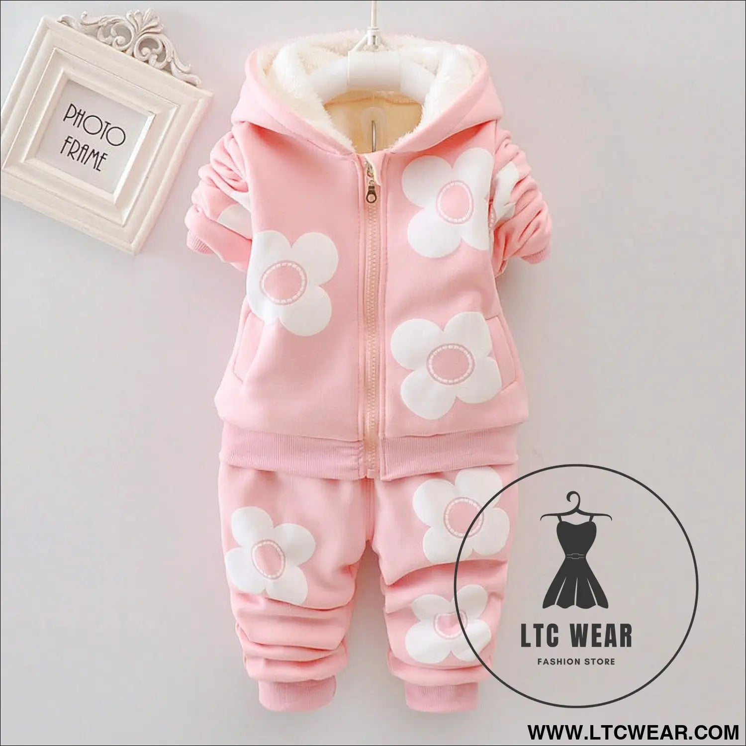 Plush set for girls’ outdoor wear three flower early winter clothing two-piece set for children’s autumn clothing