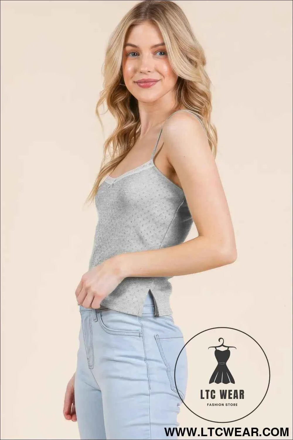 Pointelle W/lace Detail Cami Top