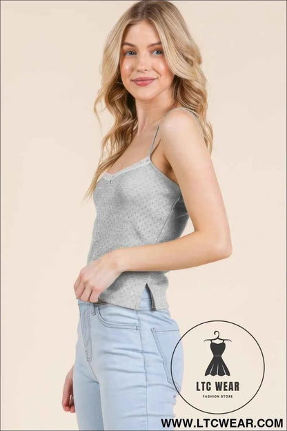 Pointelle W/lace Detail Cami Top