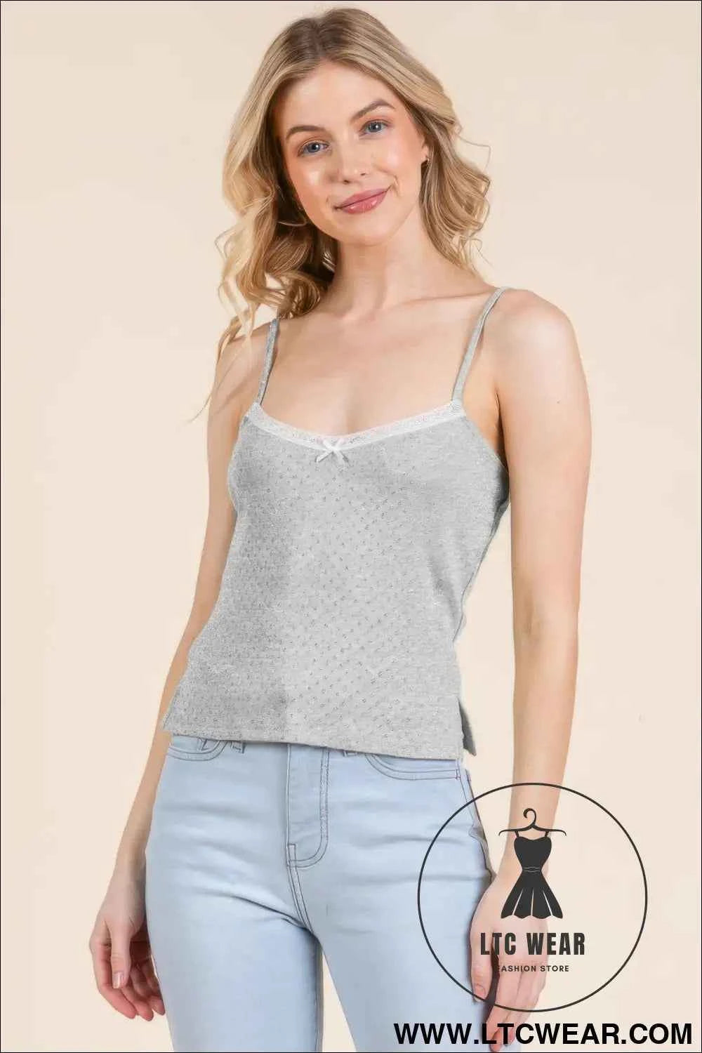 Pointelle W/lace Detail Cami Top