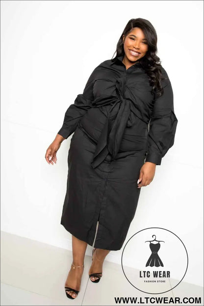 Poplin Tie Bow Shirt Dress