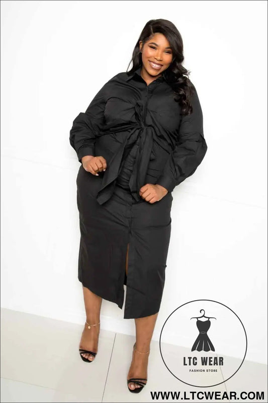 Poplin Tie Bow Shirt Dress