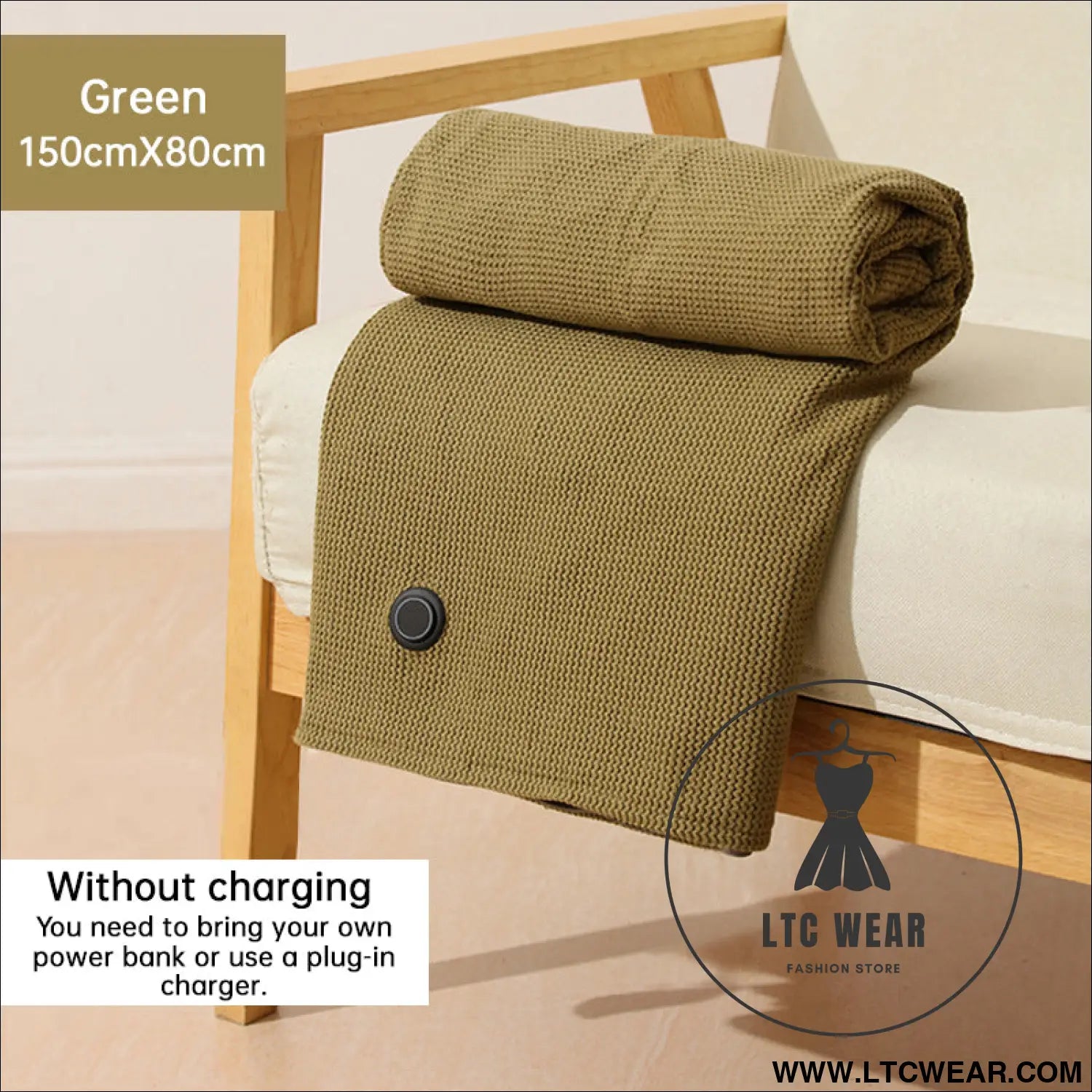 Portable usb electric blanket with 3 heat settings machine washable design. Ideal for home office or travel use. - green