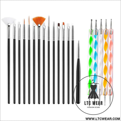 Precision Nail Art Brush Set: 5/20 Pcs for Masterful Designs - L.T.C Wear Online Fashion Store