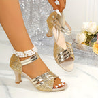 Golden Fish Scale Sequins Elegant 2026 High Heels